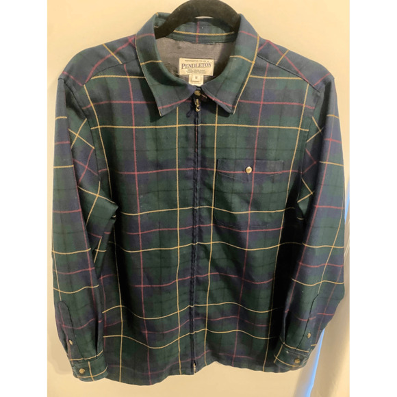 Vintage Pendleton 100% Virgin Wool Tatar Jacket Full Zip Green Yellow Red M - Picture 3 of 12